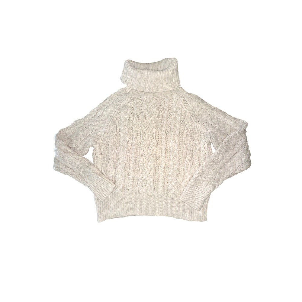 Polo Ralph Lauren Kids Cream Cable Knit Turtleneck Sweater Wool Blend L 12-14